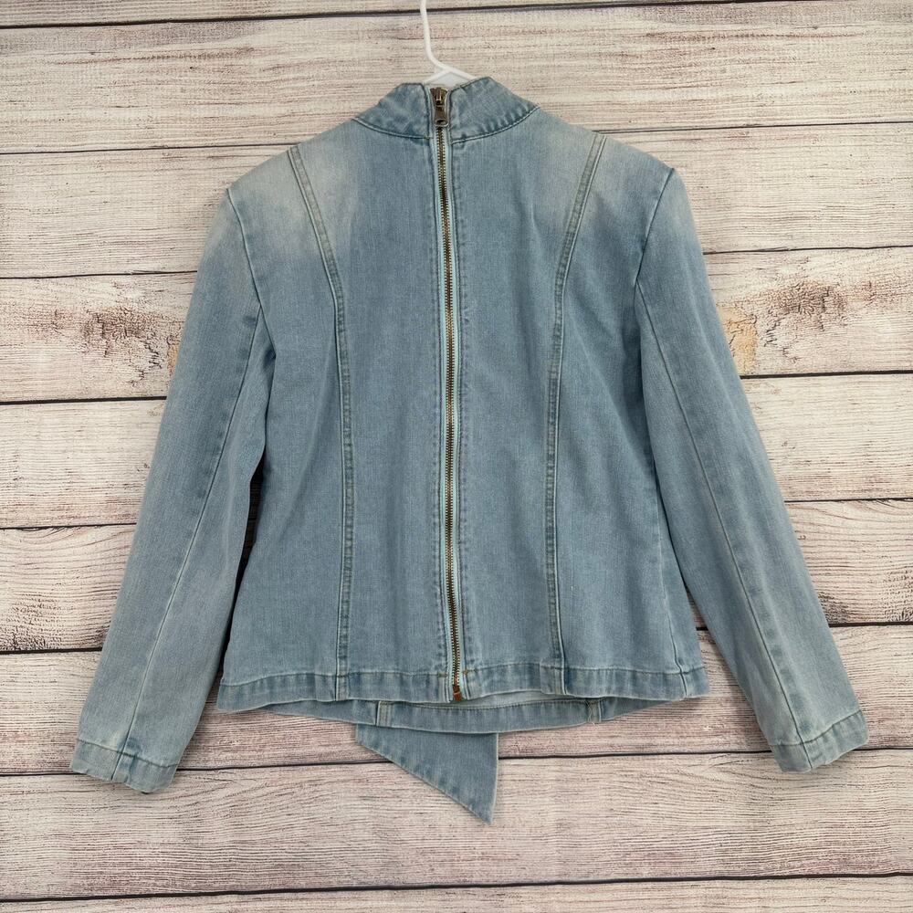Alex Vinash New York Bow Front Denim Jacket Womens Medium Blue Light Wash - Picture 2 of 13